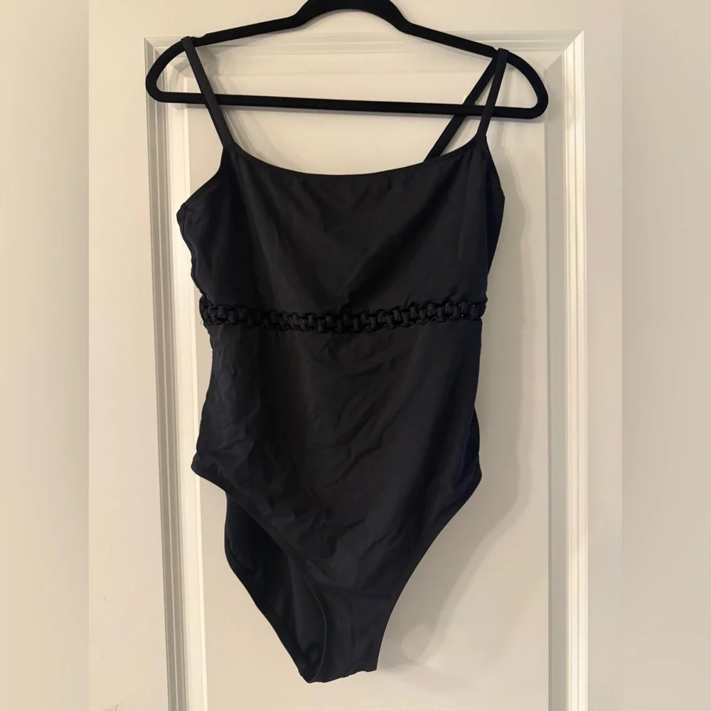 Black One-Piece Swimsuit with Braided Detail Sz 12